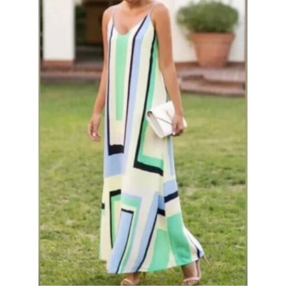 Anthropologie Abstract Spaghetti Strap Maxi Dress Size Medium - Picture 10 of 10